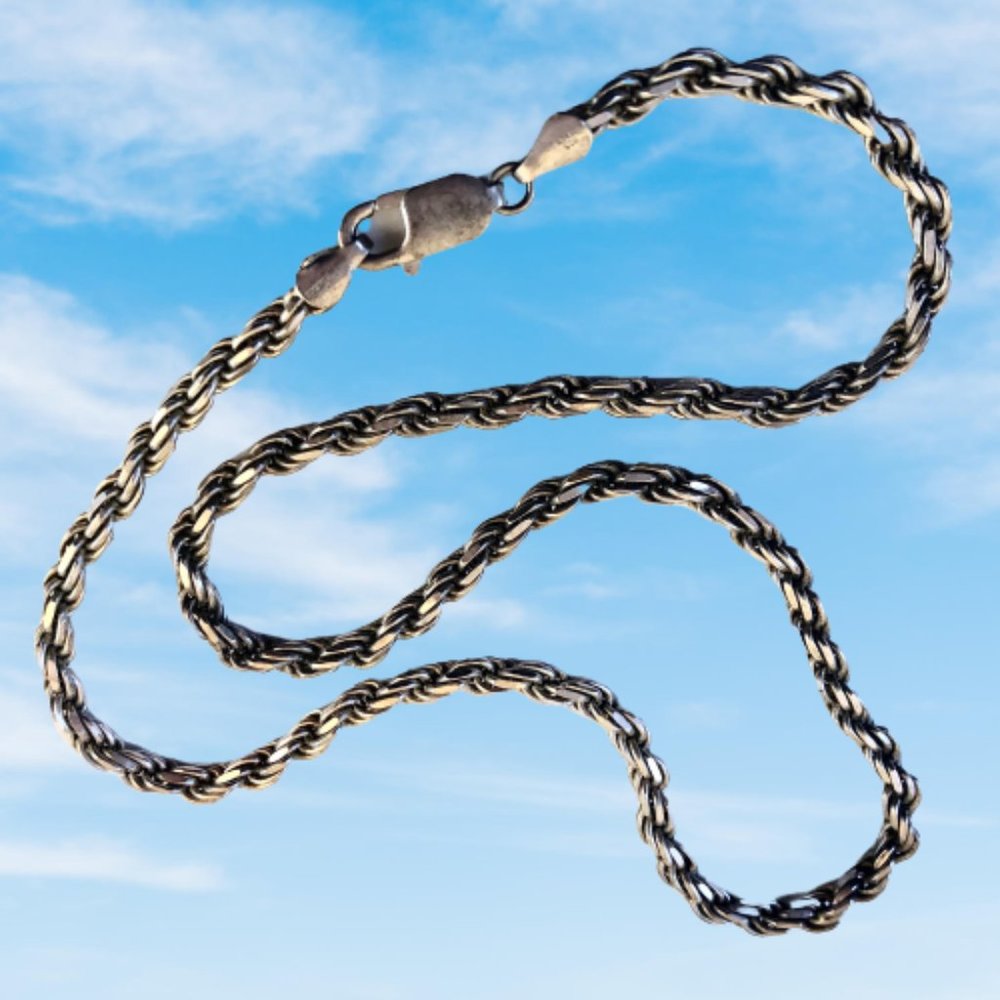 Aurafin Sterling Silver Rope Braided Chain Necklace 27.69g Made in Italy 18"